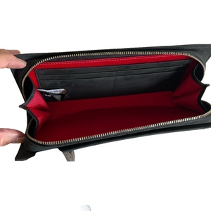 Ellen Tracy Clutch Bag Black Suede Pouch Purse Evening Zipper Red Lining Small